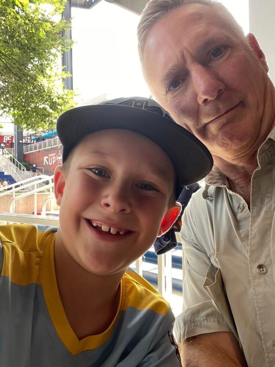 Todd Sorenson outdoors with one of his great-nephews